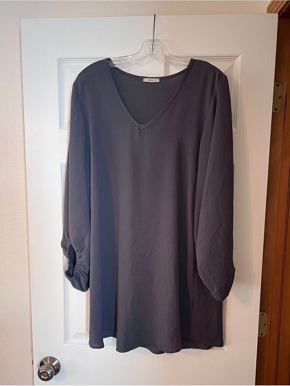 JODIFL V-Neck Long Sleeve Dress - Charcoal Gray